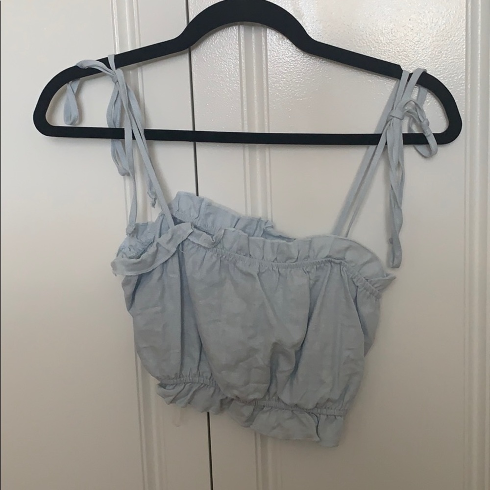 Cute blue ruffle crop with tie straps